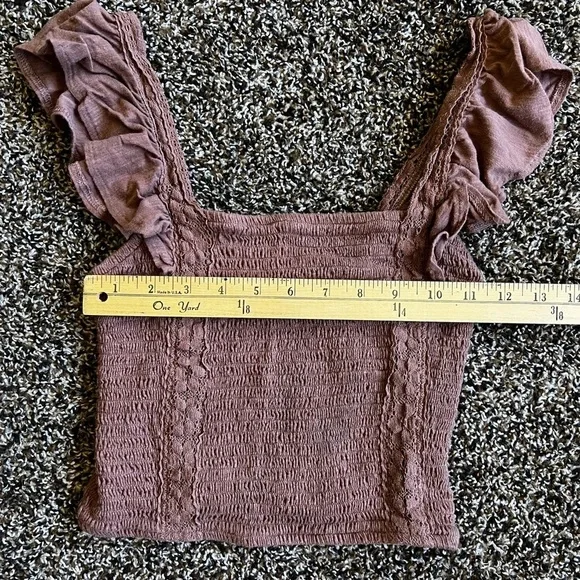 Women's Ruffled Sleeve Smocked Top - Tan - Picture 5 of 6